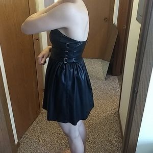 Strapless black faux leather dress